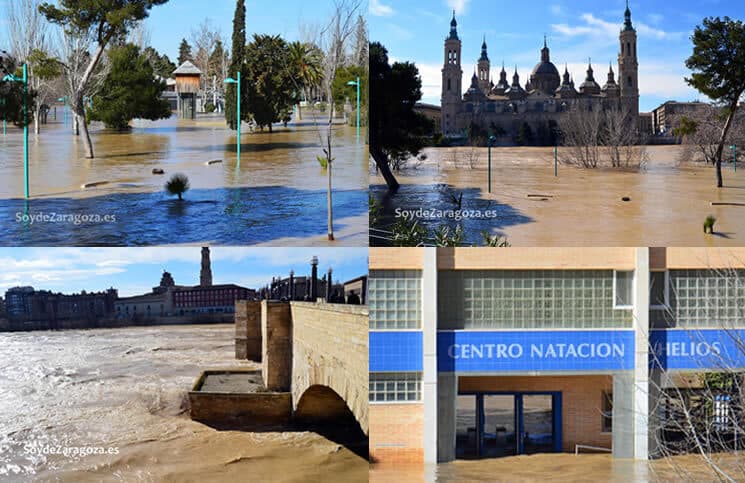 Inundaciones por la crecida del Ebro en la Arboleda de Macanaz y el el Club Deportivo Helios junto al río