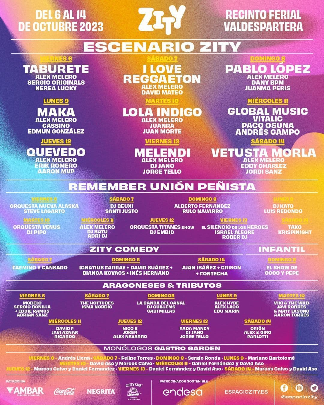 Programa carpas escenario zity remember union penista zity comedi aragoneses y tributos monologos gastro garden