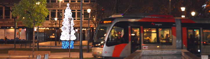 Información sobre los horarios, refuerzos y cortes del tranvía y los autobuses de Zaragoza durante la Navidad