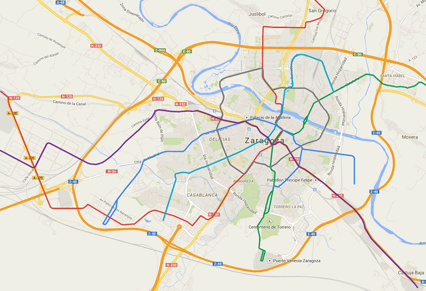 Las seis líneas de Tranvía de Zaragoza en 2030