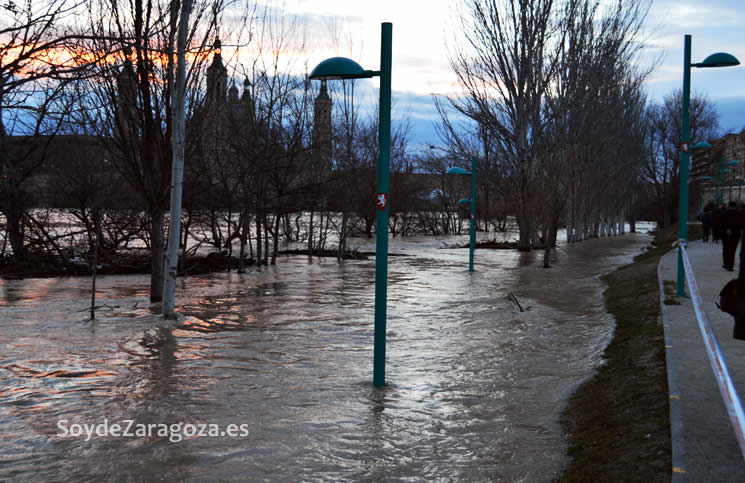Los paseos de las Riberas están la mayoría inundados por la crecida del Ebro