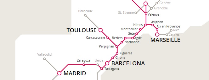 Trenes AVE de Zaragoza a Montpellier