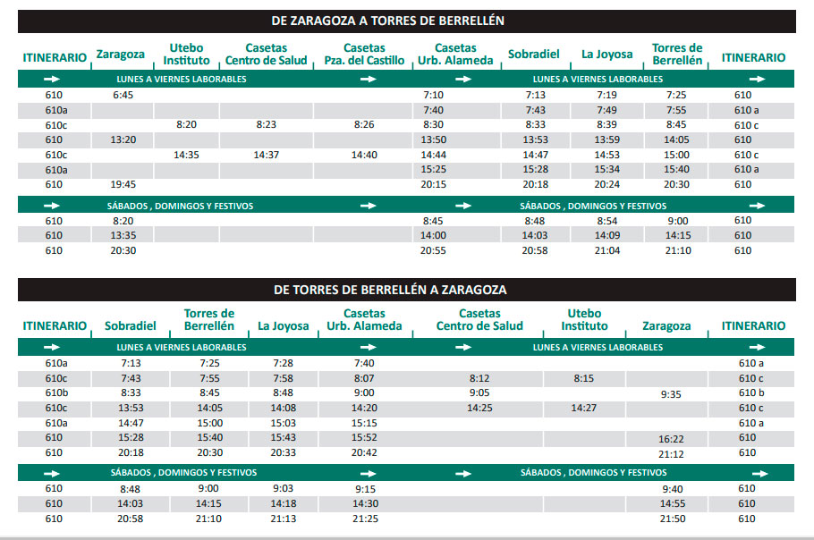 frecuencias y horarios bus de zaragoza a torres de berrellen