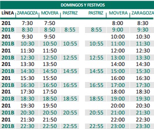 Horarios de domingos a Pastriz