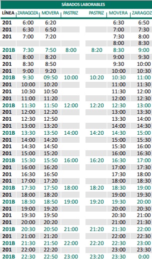 Horarios sábados línea a Pastriz