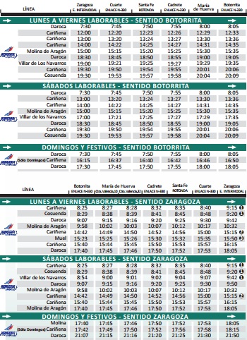 servicios-pasantes-zaragoza-santa-fe-cuarte-cadrete-horarios