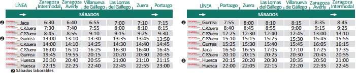 Horarios autobús de Zaragoza a Zuera
