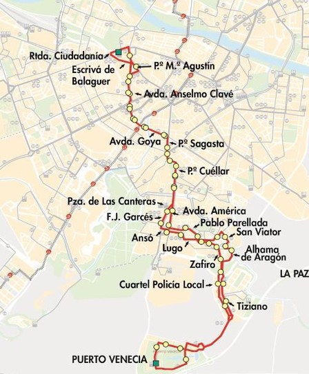 Línea 31 de autobús a Puerto Venecia. Mapa.