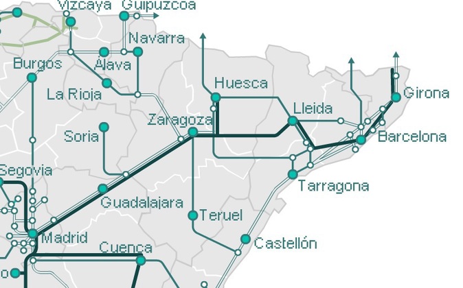 Líneas de tren que parten de Zaragoza