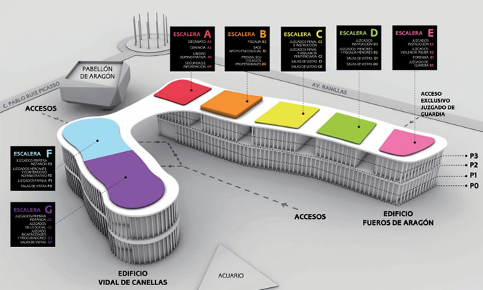 Plano de los edificios en la Ciudad de la Justicia.