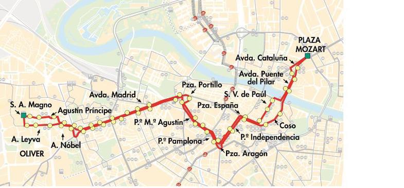 Plano del recorrido de la línea 21 de autobús de AUZSA.