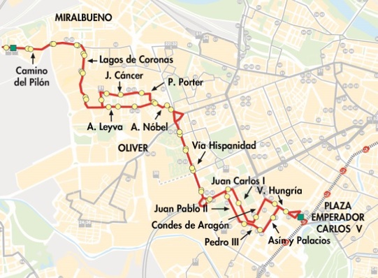 Recorrido-plano de la línea 53 de AUZSA en Zaragoza