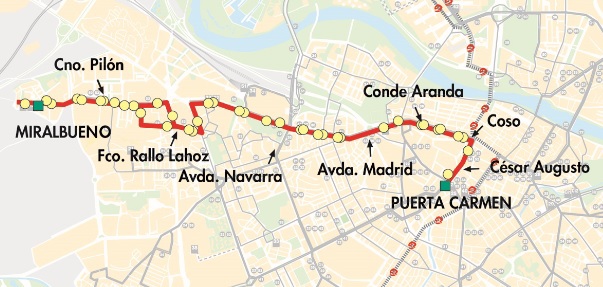 Plano-mapa de la línea 52 de AUZSA