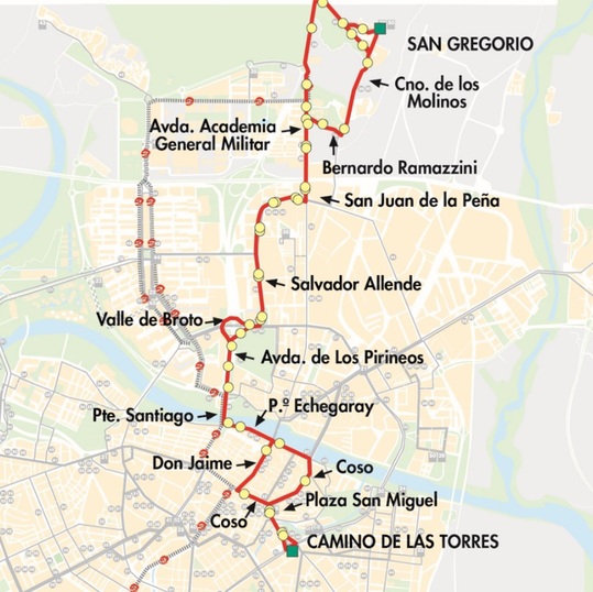 Plano-mapa de la línea 29 de Auzsa en Zaragoza