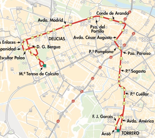 Línea 33 de AUZSA Zaragoza, plano-mapa del recorrido