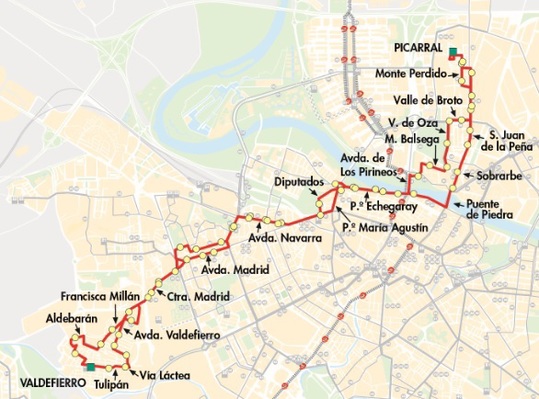 Mapa-plano línea 36 en Zaragoza