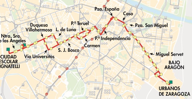 Línea 38 de Zaragoza de Auzsa: recorrido y paradas