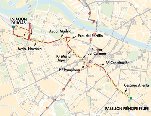 Plano-mapa línea 51 de Zaragoza