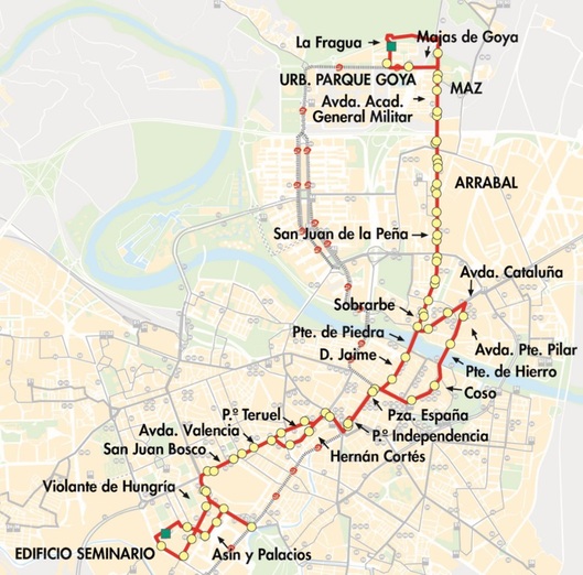 Línea 35 de AUZSA Zaragoza, plano-mapa del recorrido