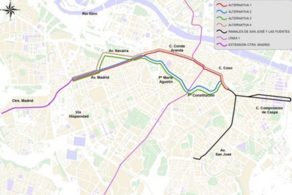 Posibles recorridos de la línea 2 del Tranvía de Zaragoza