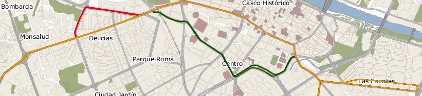 Troncos comunes posibles para la línea 2 del Tranvía de Zaragoza