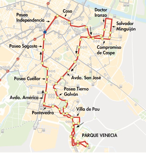 mapa de la linea buho n5 de zaragoza