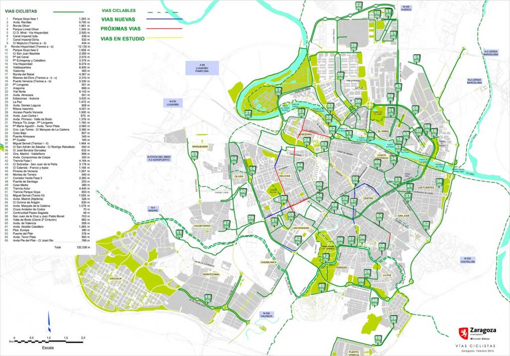 mapa carriles bici de zaragoza y los futuros carriles