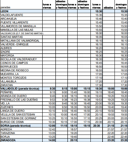 Horarios buses de Zaragoza a Soria y Valladolid LINECAR