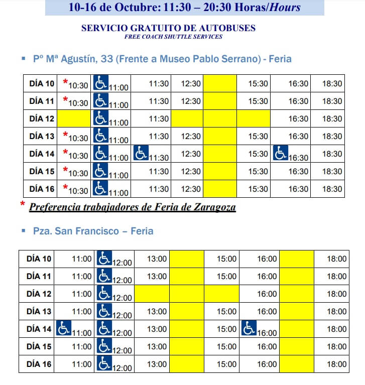 buses a la feria general en fiestas del Pilar