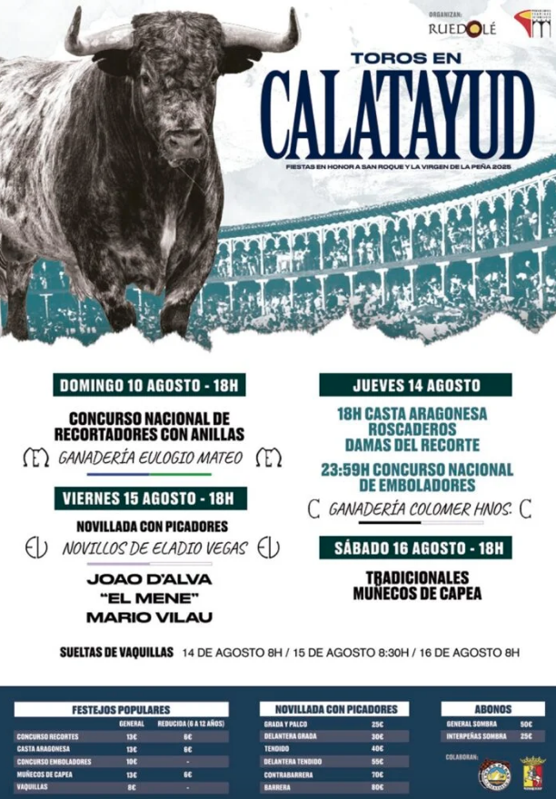 Actos taurinos en las fiestas de Calatayud 2025